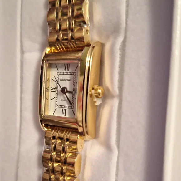 Gold Rectangular Quartz Watch with White Dial NBONAL - Picture 4 of 10